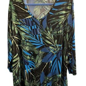 Susan Graver liquid knit Leaf Pattern Top in Green and Blue